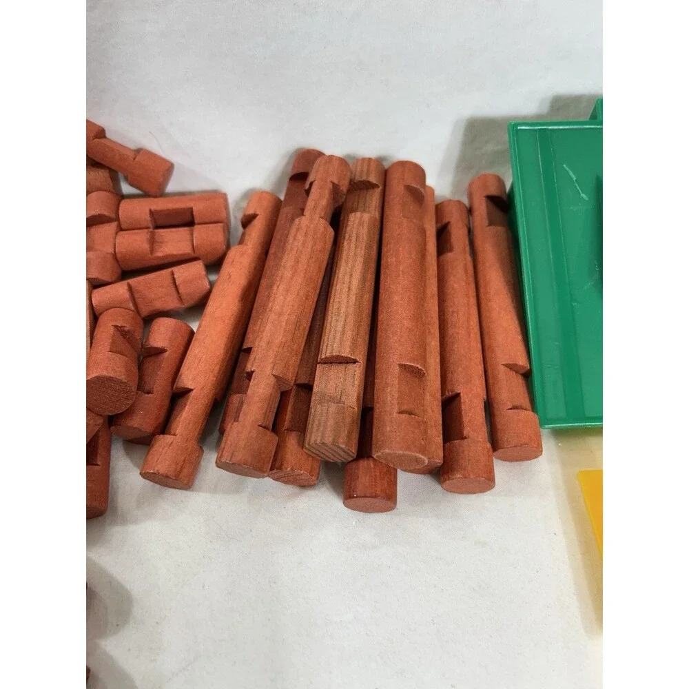 Lincoln Logs 100 Piece Lot Wood Building Blocks Green Roof Cabin General Store